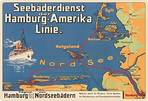 Metall Schild 20x30cm Hamburg Amerika Linie Nordsee Sylt Schiff Blechschild