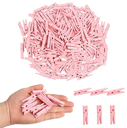 KIMOBER 1.77Inch Wooden Clothespins,Pink Craft Wood Clothes Pins Pegs Clips for Hanging Photos,Paper Crafts,100PCS