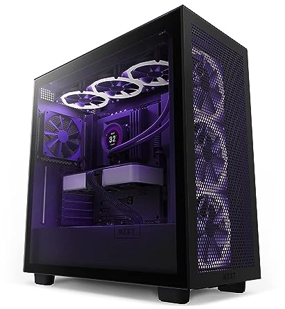 NZXT H7 Flow - CM-H71FB-01 - ATX Mid-Tower Gaming PC-Gehäuse - Front USB-C Port - Mesh Front- & Tempered Glass Seitenteil - Für Wasserkühlung Ready - Schwarz