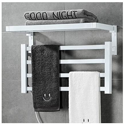 WRJAHCG Scaldasalviette Elettrico,Scalda Bagno da Muro Scaldasalviette Elettrico con Ripiano 55w Scaldasalviette Elettrico con Termostato Asciuga Elettrico Portatile 585mm*350mm*300mm,Bianca