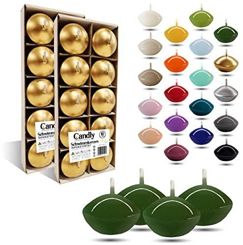 CANDLY HANDMADE© 10x Schwimmkerzen Premium Ø 45mm | Geburstag & Namenstag, Hochzeit, Hochzeitsempfang, Valentinstag, Ostern, Weihnachten, Elegante Haus Dekoration, Candles, Kerzen für Damen (Olivgrün)