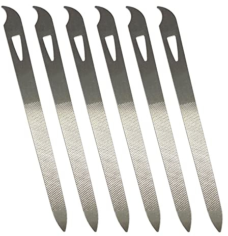 Nail Files for Natural Nails (6 Pack), Metal Nail File 5.5’’ Stainless Steel Thin Durable Nail Filer with Curved Sharp Pointed Tip Double Sided Manicure Pedicure Toenails Tools