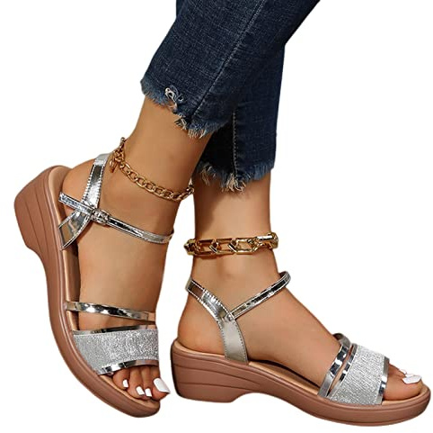 COTCLO Sandalias de Verano Cuñas de Gran Tamaño para Mujer - Tacón Plataforma Dorada