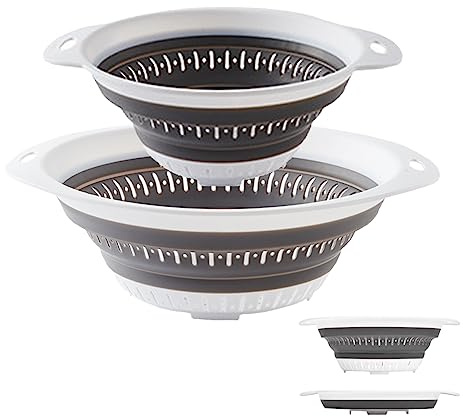 Collapsible Colander and Strainer,Silicone Strainer Colanders & Food Strainers,for Vegetable and Fruit, Kitchen Essentials (2, White, 1.3L+2.5L)