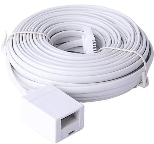 ERHUO 20m BT to BT Extension 4 wire Flat Home Telephone Phone Cable Lead Cable Extension Cable for BT UK Landline Phone Cord Home & Office Fax (20m)