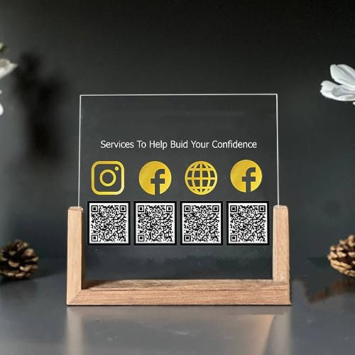 Pahdecor Acrylic Custom Quad QR Code Signs Scan Payment Venmo Instagram Paypal Cashapp Payment Small Pop-Up Shop Review Plaque Company Website Beauty Salon Shop Business Decoration