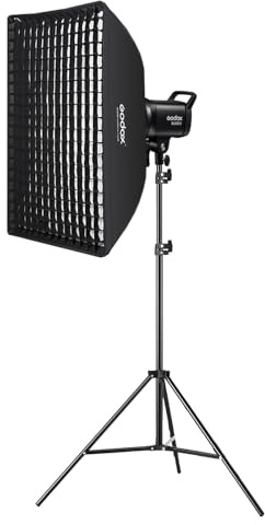 Godox SL60IID LED Video Lights,CRI96+,TLCI97+ White Bowens Mount APP with 23.5x 35.5 Strip Beehive Grid Softbox, 2M Light Stand for Video Recording Wedding Outdoor Shooting