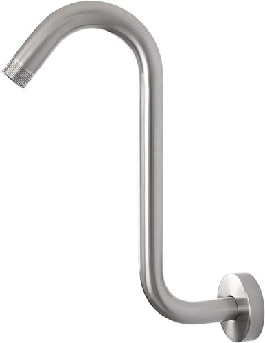 S Shaped Shower Head Riser Pipe, Shower Head Extender Arm with Flange, Standard 1/2 Connection Bathroom Accessory(Brushed Silver)