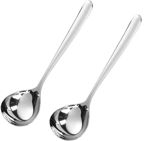 2 Stück Klein Schöpflöffel Suppenlöffel SUS304 Edelstahl Suppenlöffel 20cm Saucenlöffel Spülmaschinengeeignet（helles Licht，Fischschuppenmuster） (B)