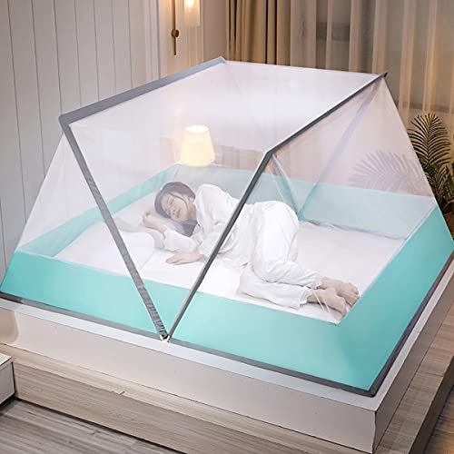 HAZARA Tragbares Moskitonetz für Bett, Reisen Faltbares Doppelbett Moskitonetz für Schlafzimmer Erwachsenenbett, Baldachin, Insektenschutz,Grün,135x190x80cm