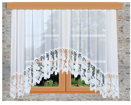 kollektion MT Gardine Bogenstore Rosa mit bestickter 30 cm breiter Rosensockelkante aus Vogtländischer Spitze 225 x 200 cm
