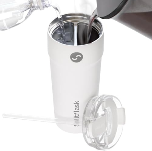 Splitflask 2 in 1 Travel Tumbler - 850ml Dual Chamber Insulated Coffee Cup | Leakproof Stainless Steel Tumbler, Hot and Cold Drinks, Travel Friendly, Coffee and Water Bottle - White