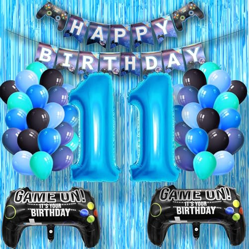 Geburtstagsdeko Junge 11 Jahr, Blau Luftballon Geburtstag Deko Zubehör Set, Videospiel-Thema Geburtstag Party Dekoration für 11. Jungen