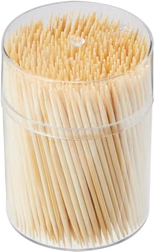 400 x Große 6,5 cm runde Bambus-Cocktailstäbchen, Holz-Zahnstocher in Aufbewahrungsbox, doppelseitige Picks für Zahnpflege, Zahnpicking, Party-Buffet, Cocktailspieße (1 Packung)