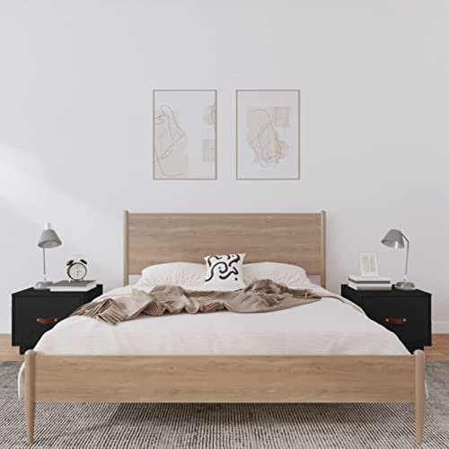 LAPOOH Nachttische 2 STK Nachtschrank, Nachtkonsole, Bedside Tables, Nachtkästchen, Beistellschrank, Nachtkommode, Nightstand, Schwarz 40x34x35 cm Massivholz Kiefer