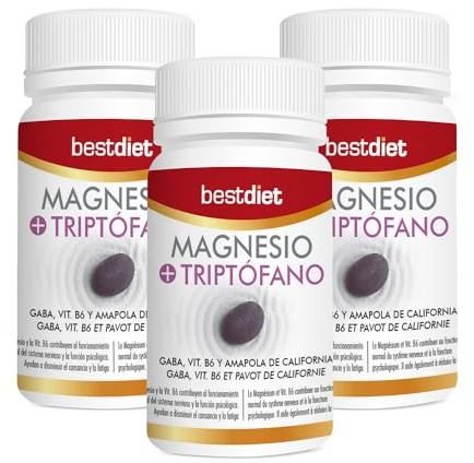 Triptófano con Magnesio - 3 Pack, 30 Cápsulas - Cápsulas con Magnesio y Triptófano – Complemento Alimenticio para el Descanso, Relajación y Sistema Nervioso – Best Diet