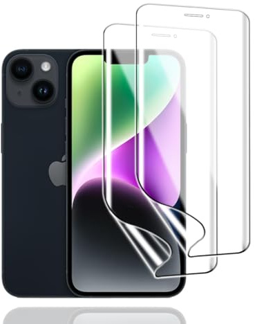 KoasVonson Pellicola Protettiva Idrogel per iPhone 14, 2 Pezzi | TPU trasparente HD, touch sensibile, autoriparante, antigraffio, Face ID, fotocamera frontale, posa guidata