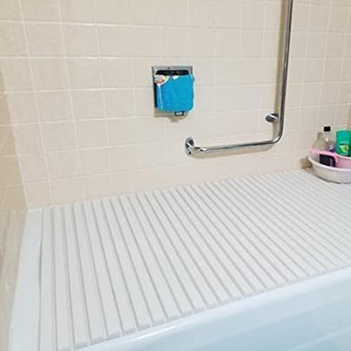 Tablett Staubdichtes PVC-Badezimmerregal, Faltbar, Kostenlose Installation, Platzsparende Badewannenabdeckung, Robuster Badebegleiter, Der Die Wassertemperatur Hält (Farbe: Weiß, Größe: 126 X 70 X 0,