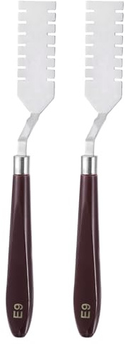 QUARKZMAN 2Pcs Espátula de Pintura E9 de Acero Inoxidable con Mango de Plástico para Mezclar y Extender Pintura Acrílica y Óleo en Lienzo