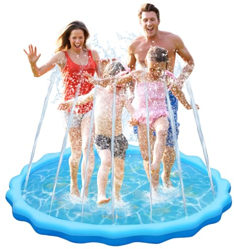 LOVICVKEM Tappetino Gioco d'Acqua per Bambini, 170cm Antiscivolo Splash Pad, Giocattolo per tappetino spray da giardino per giochi all'aperto per Bambini, set da gioco estivo per animali domestici
