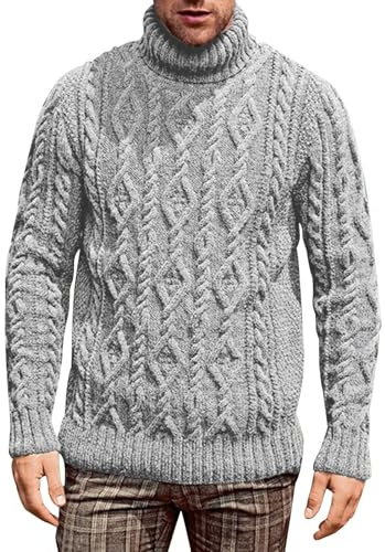 VYLYNL Stickade tröjor för män rullad hals bomullströja fiskare kabelstickad jumper polotröja pullover tjock termisk långärmad stickade kläder enfärgad arbete jumper höst vinter varm vardaglig jumper,