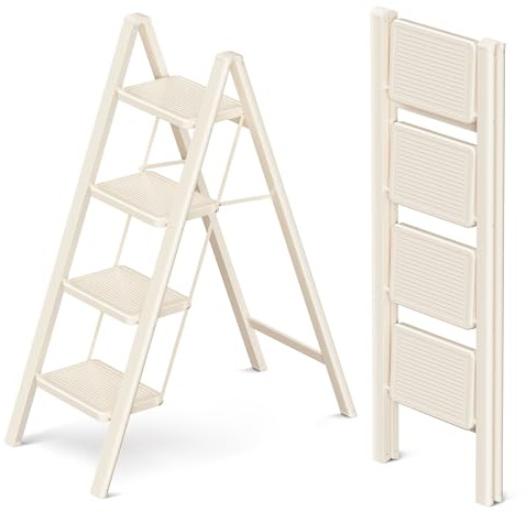GameGem 4 Step Ladder, Folding Step Stool with Anti-Slip Pedal