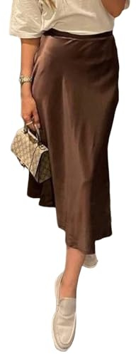 Dubute Women's High Waist Satin Midi Skirt - Silk Flowy A Line for Elegant Casual Work Summer
