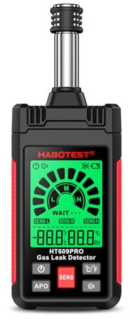 HT609PRO Gas Leak Detector 50-1000PPM Natural Gas Detector with 3-Sensitivity Adjustable Audible & Visual Alarm Temp and Humidity Measure Locates Combustible Gas Sources Like Methane Propane
