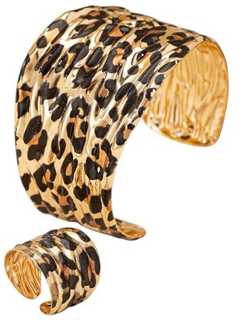 Karma NH11074434 Schmuckset Damen Gold Braun Leo Armreif & Ring modernes Design Modeschmuck Set modern elegant Geschenkidee Damenschmuck
