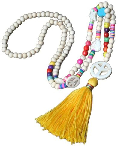 TMTGTS Perlenkette Lange Halskette mit Quasten Holz wulst Türkis Holzperlen halsketten quaste halsschmuck Bead Boho Halsschmuck Böhmische Hals Schmuck für Frauen Damen Mädchen Partei Party