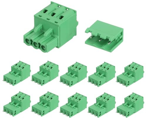 sourcing map Set di 20 connettori a morsettiera a vite a 3 pin con passo 5,08 mm/0,2 per montaggio su PCB diritti senza saldatura 2EDGKD connettori maschio e femmina per 28-10AWG