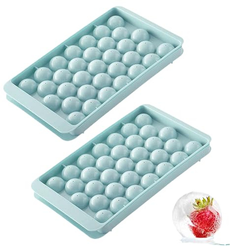 2 Pcs Round Reusable Mini Ice Cube Trays with Lid, Sphere Small Ice Cube Mould Ball Maker for Freezer Water Whiskey Cocktail Beverage Blue