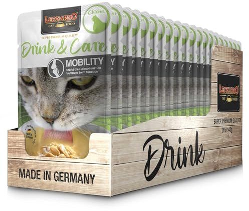 Leonardo Drink & Care Mobility Chicken | 20 x 40 g | Ergänzungsfuttermittel für ausgewachsene Katzen | Zur Unterstützung der Flüssigkeitsaufnahme und der Gelenkfunktion