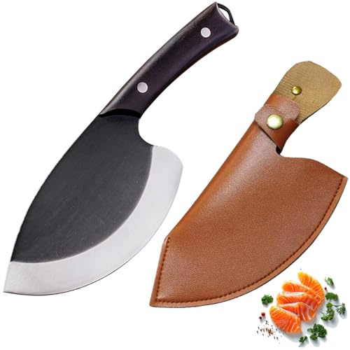 Fubinaty Chef Knife 5.5 Inch Japanese Kitchen Knife Handmade Forged High Carbon Steel Fish Knives Full Tang Design with Sheath and Wooden Handle for Home and Outdoor Cooking