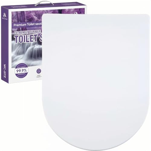 Solng Aldoih D Shaped Soft Close Toilet Seat, White | Heavy Duty Premium Thermoplastic, Quick Release, Easy Clean，Durable White Toilet Seat - 46cm x 36cm x 5cm