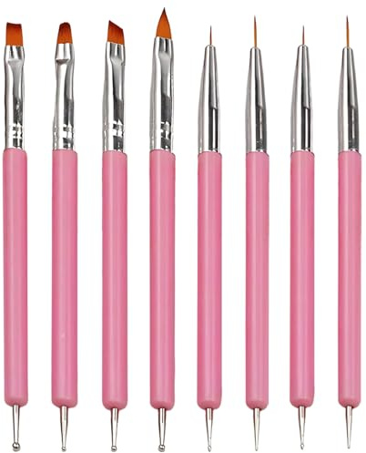 YPYMOD 8 Pcs Pinceau Nail Art Ongles, Double Extrémité Nail Art Dotting Pen, Outils de Manucure pour Salon DIY à la Maison Fem(Rose）