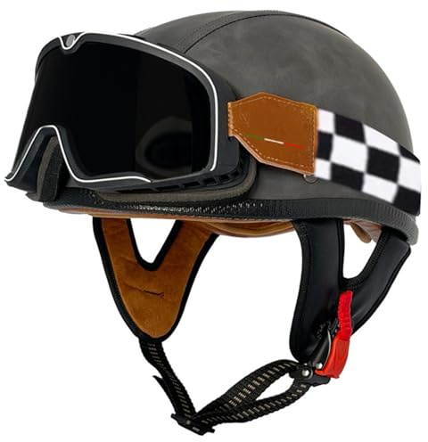 Caschi Cromwell Motociclista ECEDOT Omologato Casco Moto Retrò Con Occhiali Caschi Jet E Demi-Jet Aperto Casco Portatile Per Adulti Uomini Donne Elmetto Scodella R,XL:61-62CM