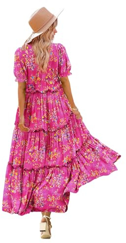 YESNO Women Summer Dress Causal Short Sleeve Floral Maxi Dress with Pockets