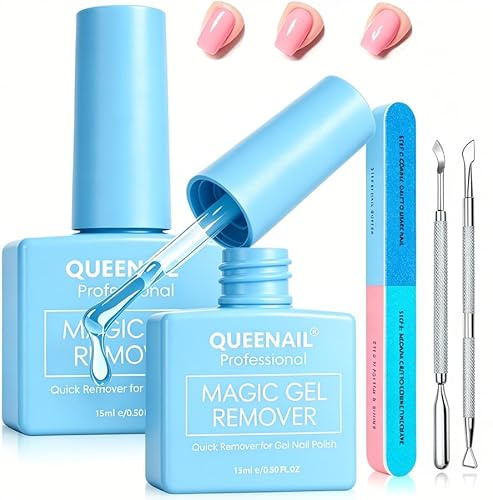 2 Pièces Dissolvant pour Vernis Gel Semi Permanent,Professionnel Gel Nail Polish Remover,Avec Lime à Ongles Et Nail Cuticle Pusher, Pour Salons De Manucure,Bleu
