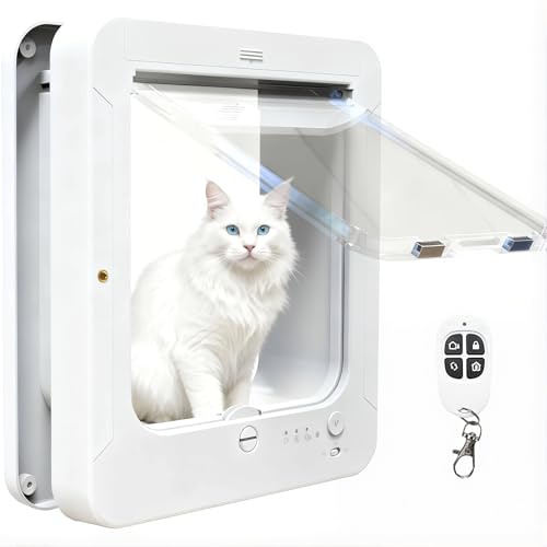 Smart elektronisk kattlucka, mikrochip-åtkomstkontroll med 2 halsbandsnycklar, 4-vägslåsning och automatisk upplåsning för husdjur under 11 kg, tyst vädertätad lucka