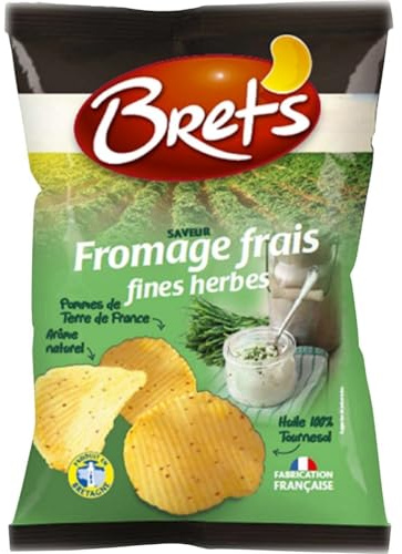 BRETS Chips Fromage Frais et Fines Herbes - Pommes de Terre de France - 125g - Sachet Refermable - Fabrication Française - Arôme Naturel - Lot de 6