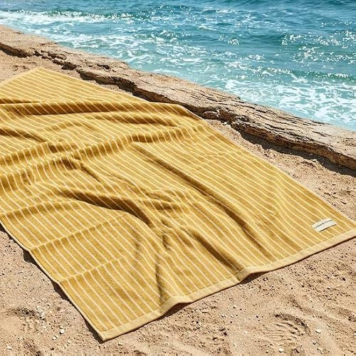 PandaHome L&G Pool- und Strandtuch aus 100% Baumwoll-Frottee 90x180 cm | Großes Badetuch, Saunatuch & Reisehandtuch, Saugstark, Schnelltrocknend, Weich & Hautfreundlich, Gelb