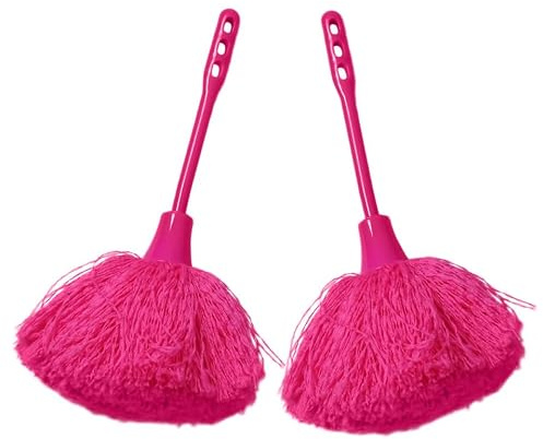 VANZACK 2 Pezzi Spolverino Elettrostatico in Fibra, Piccolo con Manico, Rosa, Portatile e Antigraffio, per Auto e Piccole Gabbie, Pulizia Domestica