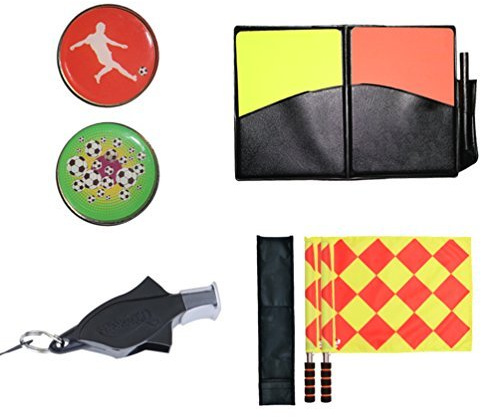 firelong fútbol silbato de árbitro banderas monedas y tarjetas – 4 en 1 Set