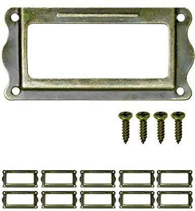 FUXXER 10x Etiketten-Fenster antik Bronze für Schubladen & Kartei-Kästen 64x32mm