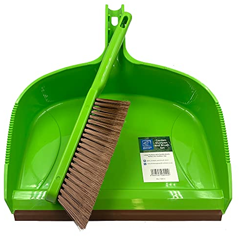 Deluxe Garden Dustpan and Brush Set – Large Dustpan and Brush Heavy Duty with Medium to Stiff Hand Brush Bristles, Yard Cleaning Tool Outdoor Dustpan and Brush for Driveway Paths, Garden & Greenhouse