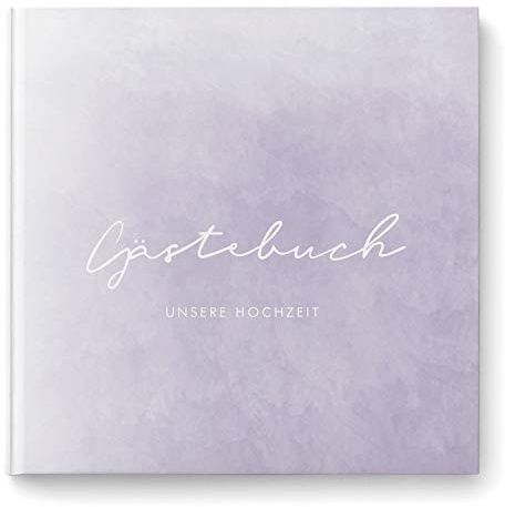 DeinWeddingshop Gästebuch zur Hochzeit, Hochzeitsgästebuch Fotobuch Hardcover - Watercolor Serie - quadratisch, 104 weiße Seiten (Flieder)