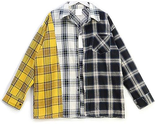 JLTPH Camisetas a Cuadros Suga El Mismo Estilo Coincidencia de Colores Suelto Casual Camisas Cardigan Tops Blusa con Botón