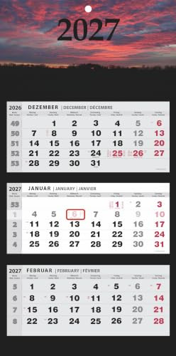 JAROGRAF Wandkalender 2027 – 3-Monats-Kalender mit praktischem Wandplaner für effiziente Jahresplanung, Feiertage, Schulferien und wichtige Termine (West) Dreimonatskalender