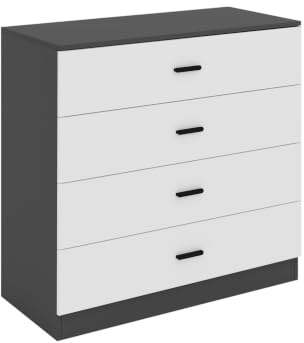 URBNLIVING 4 or 5 Drawer Wooden Chest of Drawers Bedroom Storage Cabinet with Black Metal Handles, Wide Modern Cupboard with Metal Runners, Mix & Match Carcass & Drawer Colours (Black+White, 4)